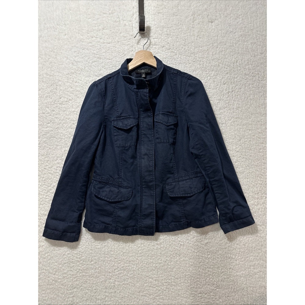 Talbots Petites Navy Blue Utility Jacket Women's Mock Neck Pockets Size 10P